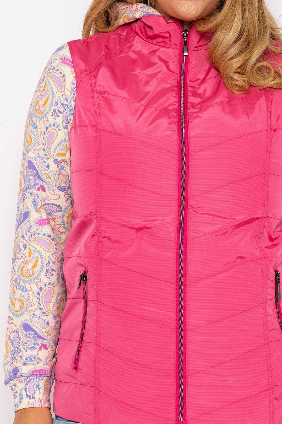 Coats & Jackets | Ulla Popken Classic Fit Decorative Seam Gilet In Pink