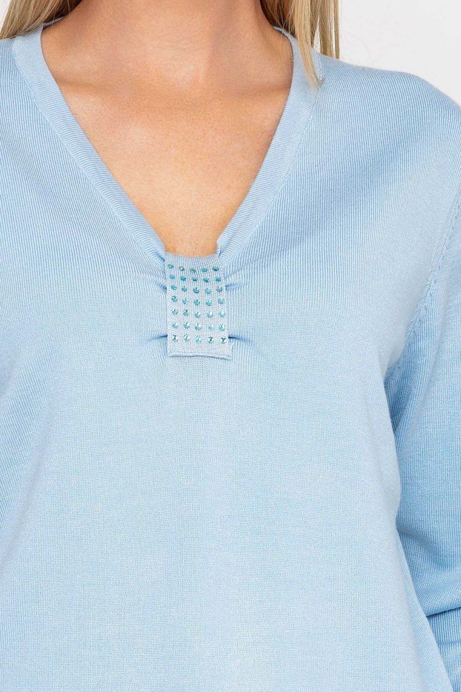 Jumpers & Cardigans | Voulez Vous Plain Knit Sweater With Diamonte Detail In Blue