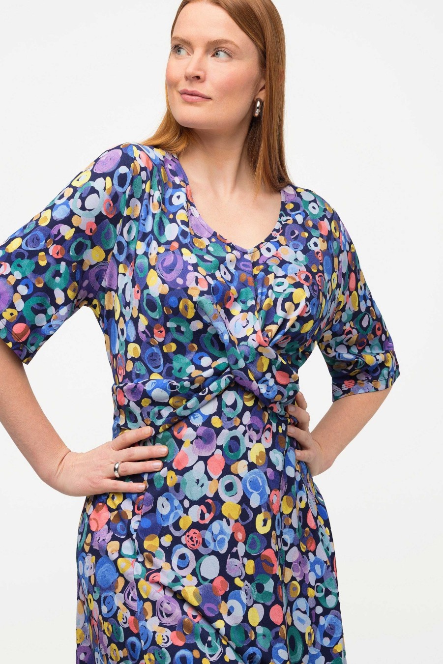 Dresses | Ulla Popken Colorful Dot Print Short Sleeve Midi Dress