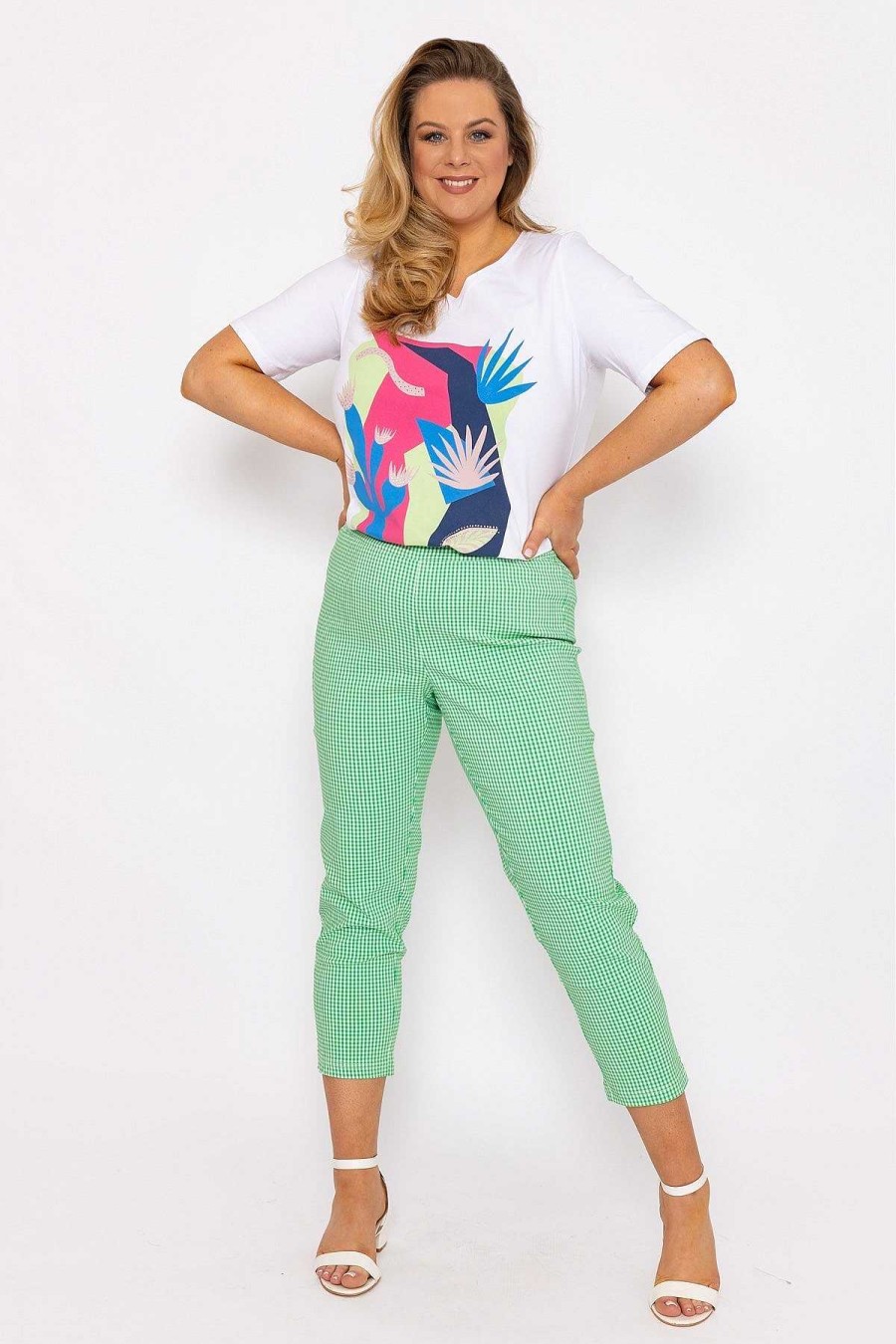 Jeans & Trousers | Ulla Popken Cropped Green Bengaline Pants