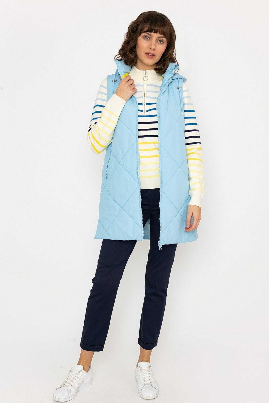 Coats & Jackets | Kelly & Grace Weekend Long Hooded Gilet In Blue