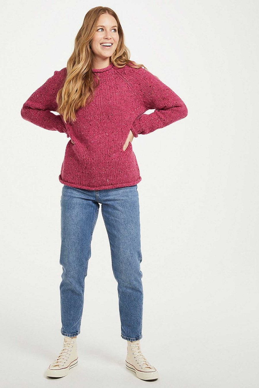 Jumpers & Cardigans | Aran Woollen Mills Roll Neck Reglan Crew Jumper In Pink