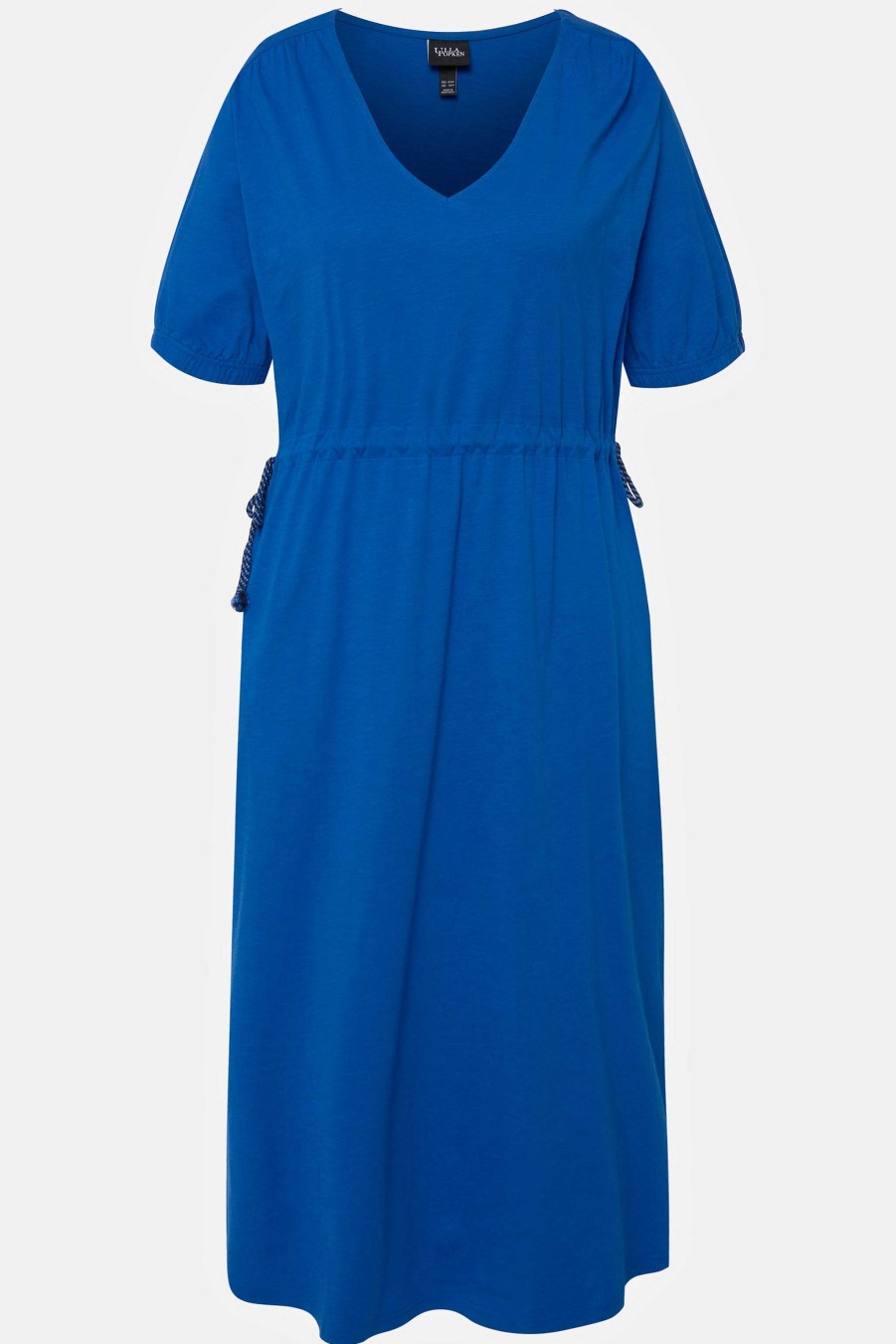 Dresses | Ulla Popken Blue Short Sleeve Drawstring Waist Midi Dress