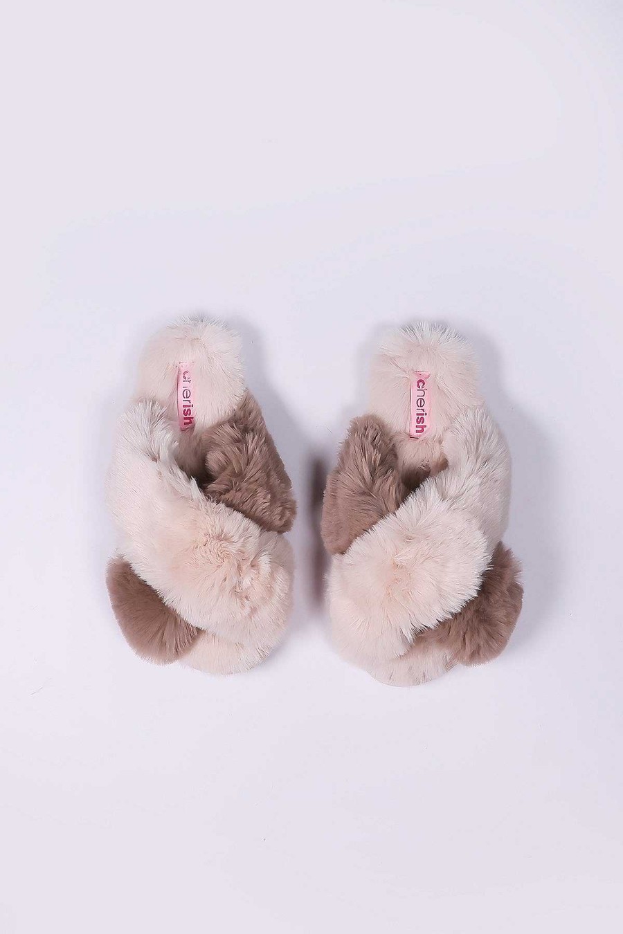 Nightwear | Cherish Accessories Cream Faux Fur Contrast Slippers