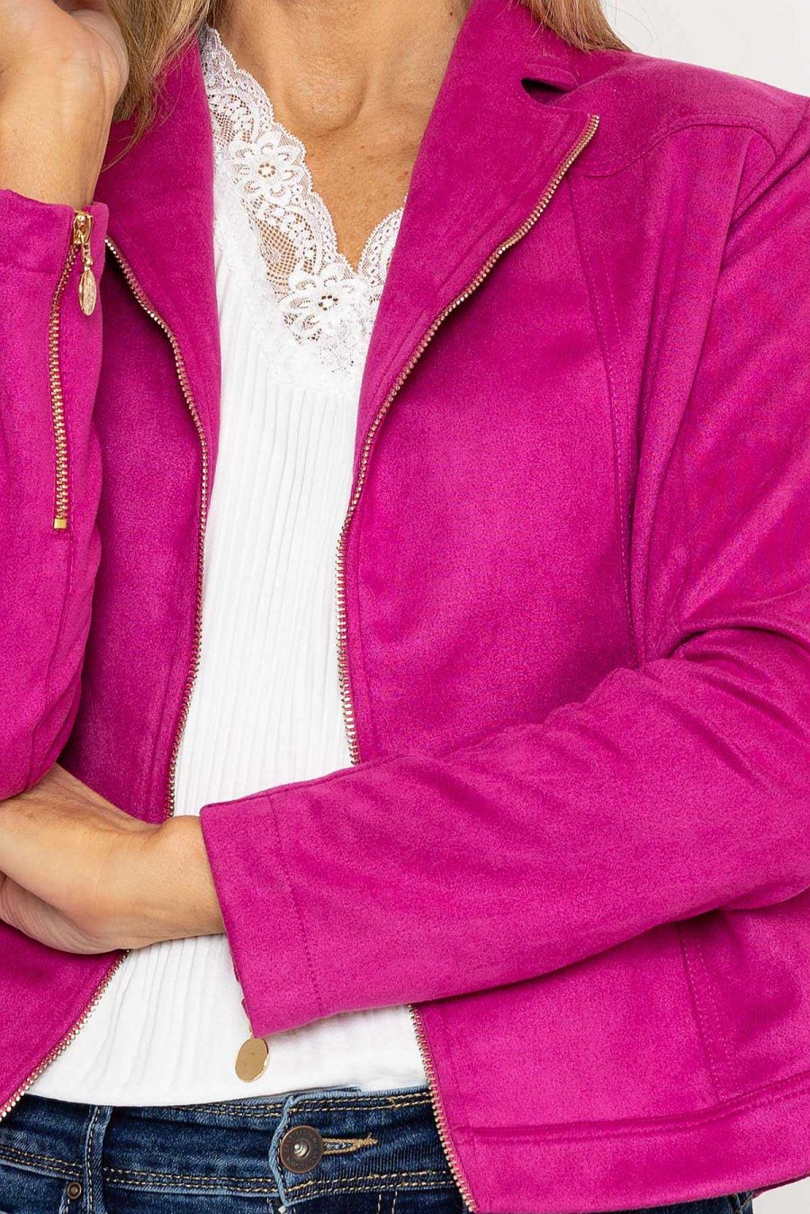 Coats & Jackets | J'aime la Vie Suedette Zip Jacket In Pink