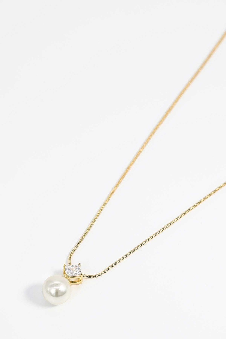 As Seen On Social | Joularie Pearl Pendant Necklace With Diamante