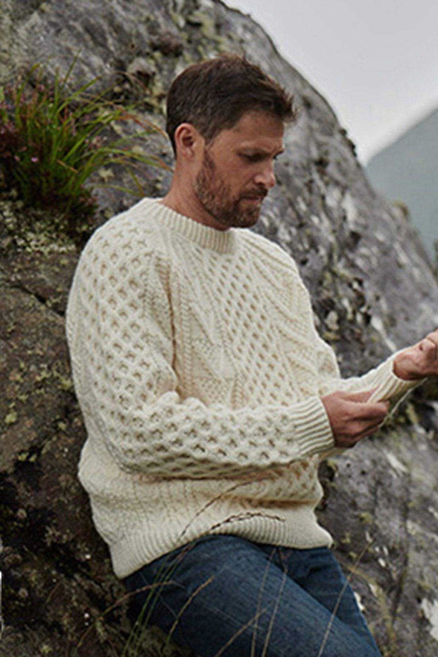 Jumpers & Cardigans | Aran Woollen Mills Uni Handknit Merino Wool Sweater In Cream