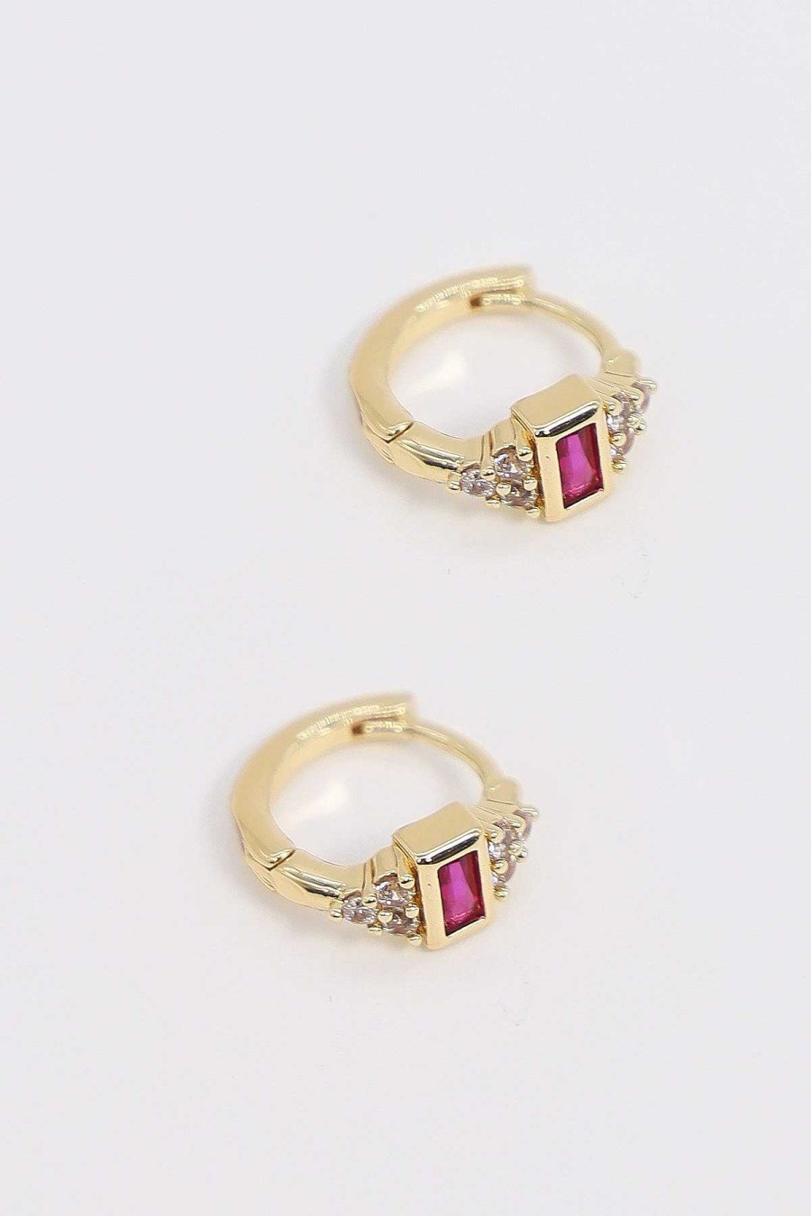 Earrings | Joularie Hinged Hoop Earrings With Red Stone