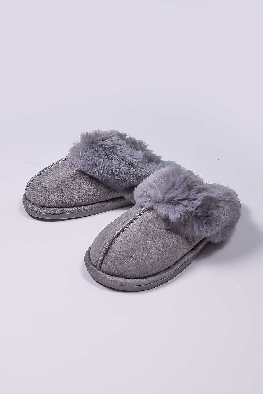 Nightwear | Cherish Accessories Faux Suede Mule In Grey