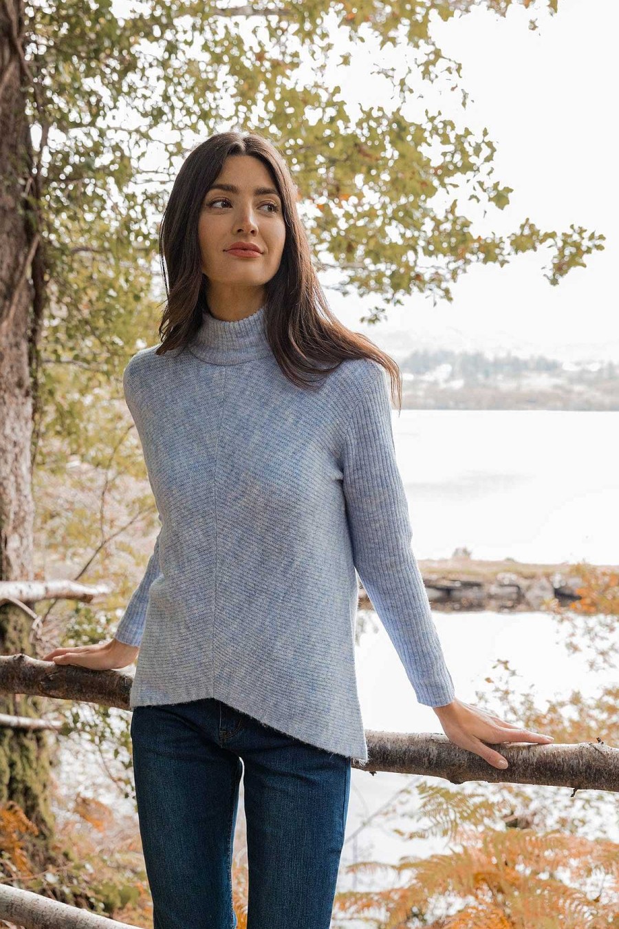 Jumpers & Cardigans | Kelly & Grace Weekend Longline High Neck Knit In Blue