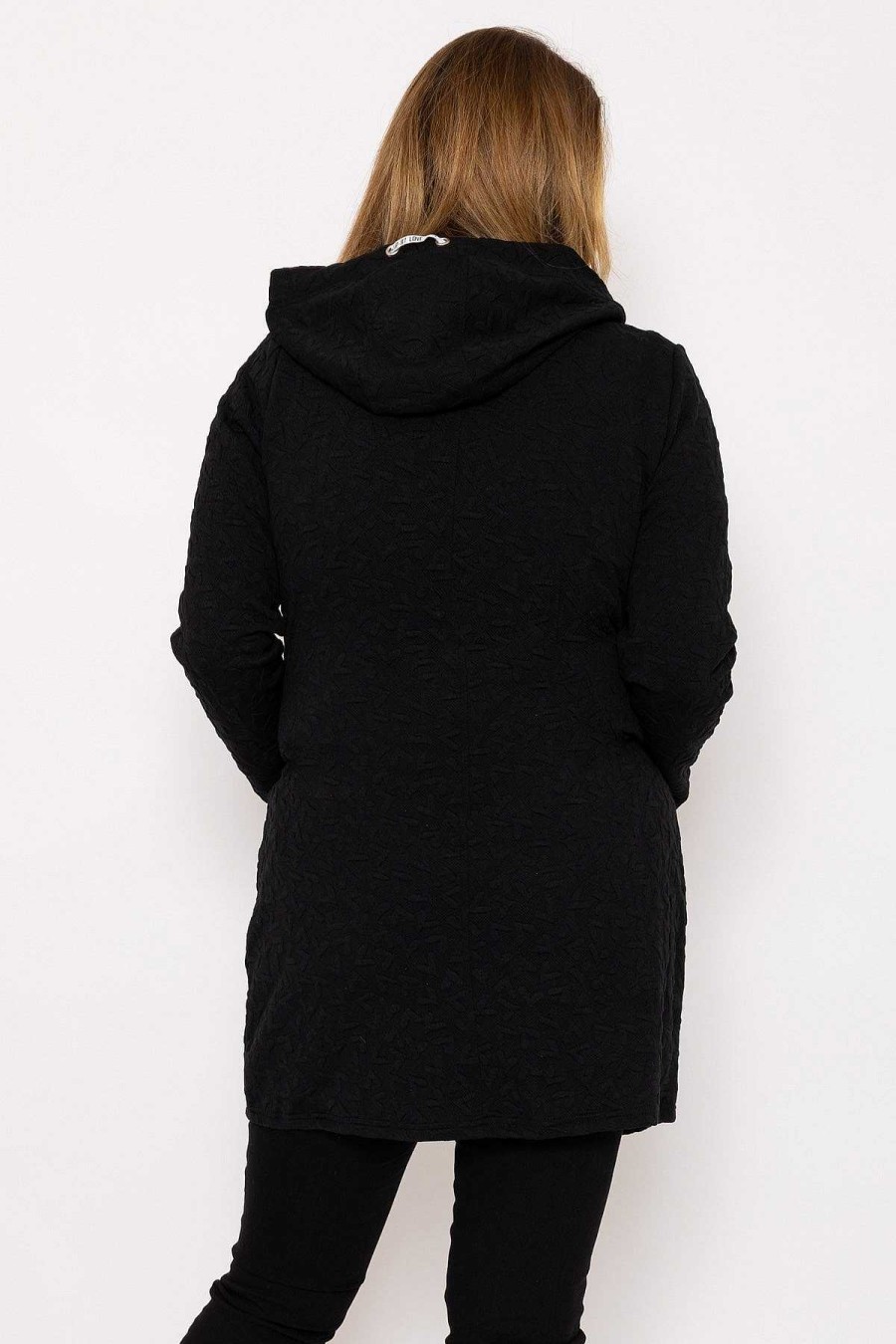 Hoodies & Sweatshirts | Ulla Popken Longline Zip Jacquard Jacket In Black