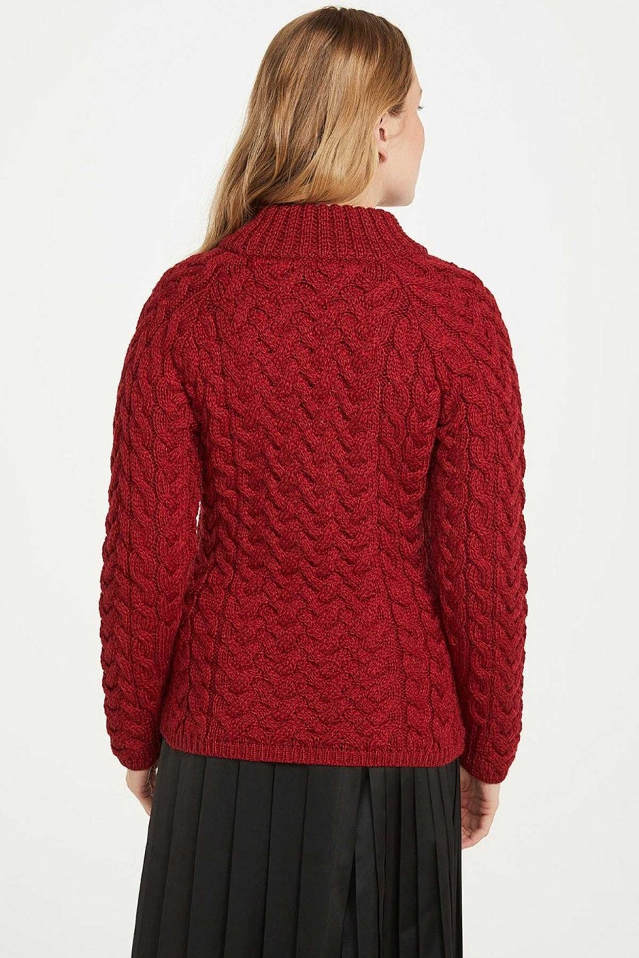 Jumpers & Cardigans | Aran Woollen Mills Knightstown Aran Crew Sweater In Red