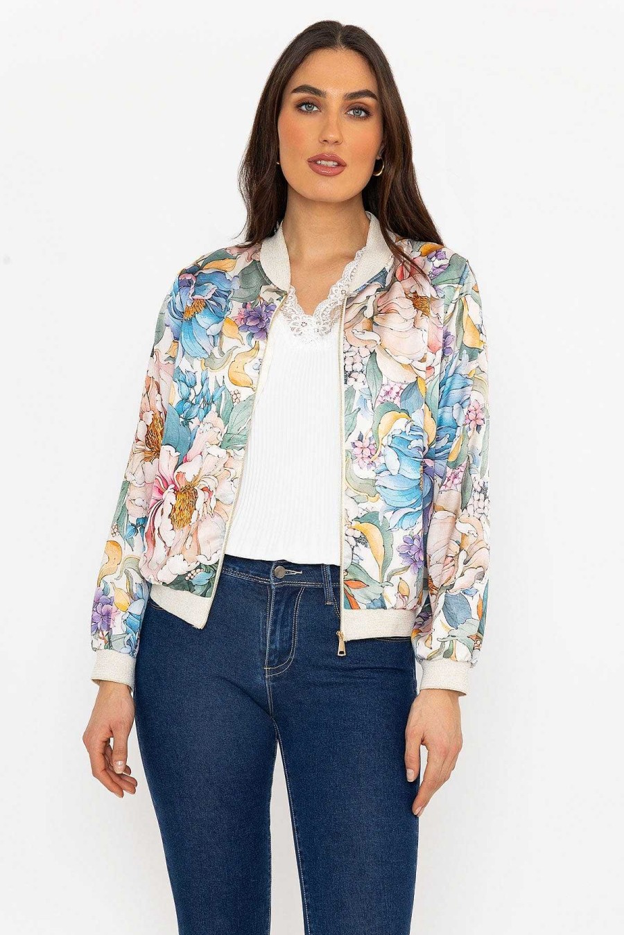 Coats & Jackets | Pala D'oro Sage Printed Bomber Jacket