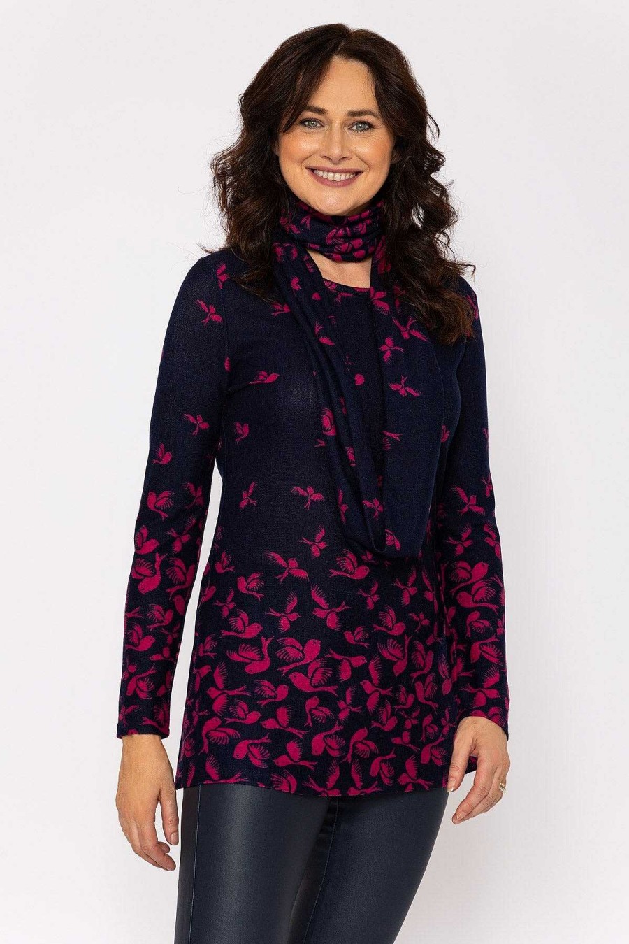 Jumpers & Cardigans | Voulez Vous Printed Knit Tunic With Snood In Navy