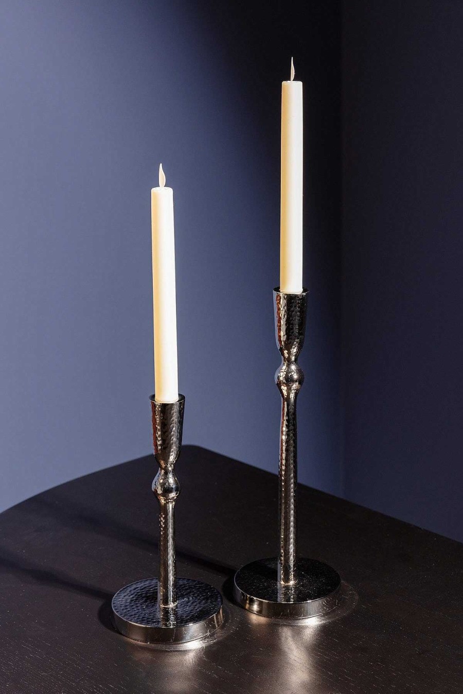 Homeware | Atticus & Stone Hammered Silver Dinner Candle Holder L