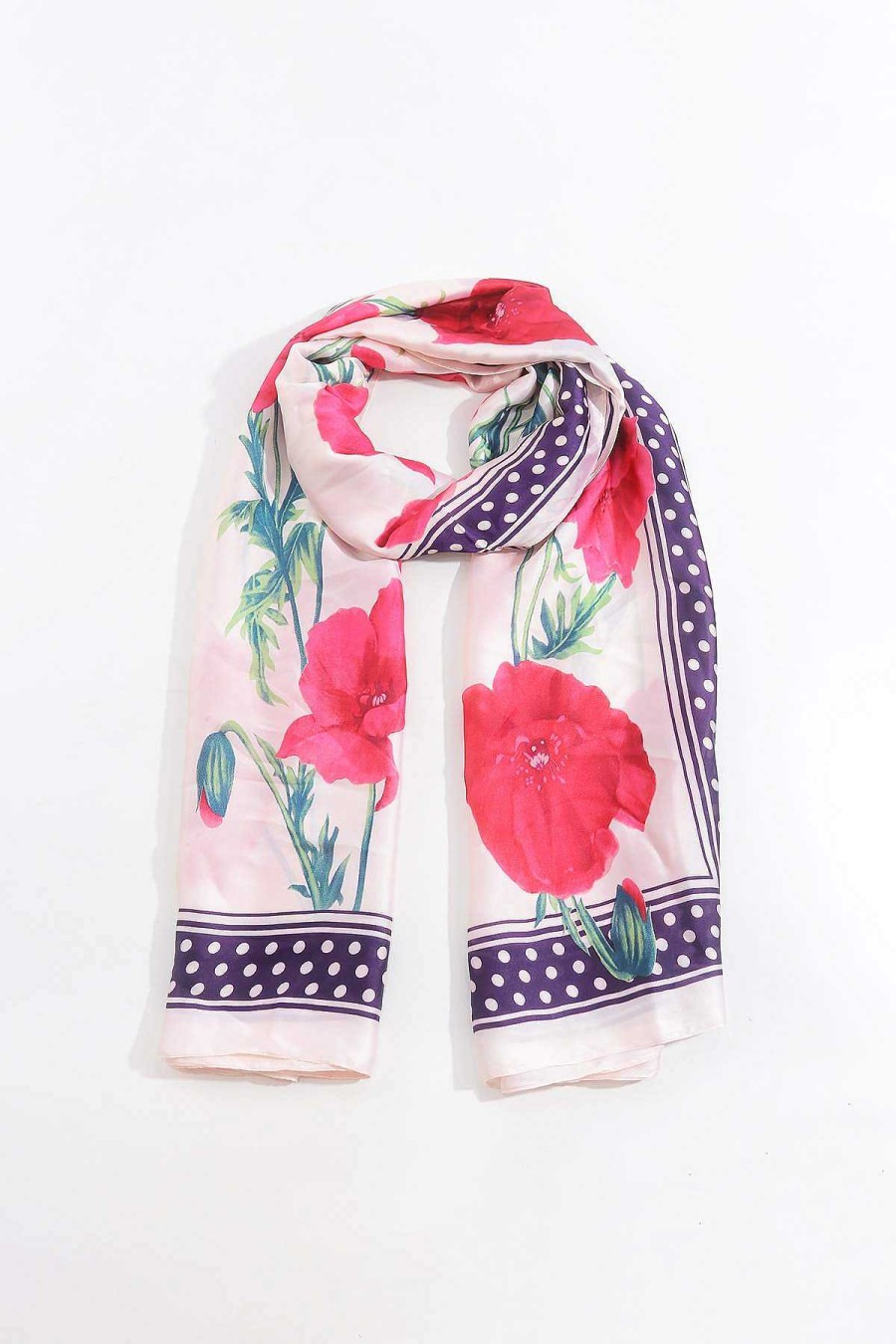 Accessories | SOUL Accessories Floral Polka Boarder Scarf In Red