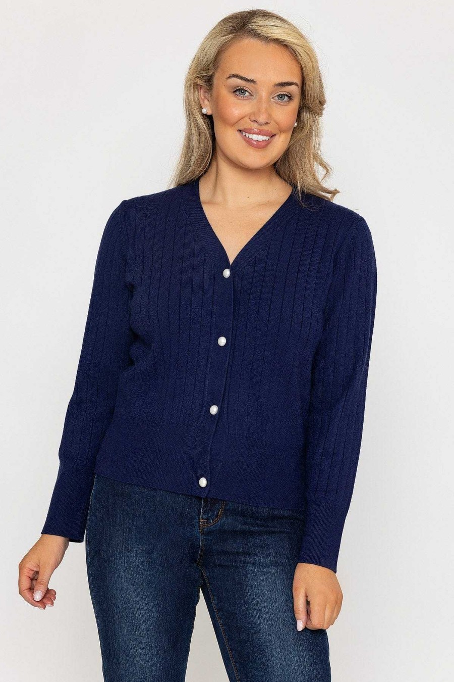 Jumpers & Cardigans | Kelly & Grace Weekend Rib Crop Cardigan In Navy