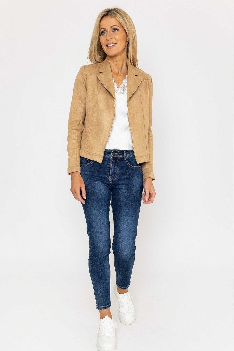 Coats & Jackets | J'aime la Vie Suedette Zip Jacket In Camel