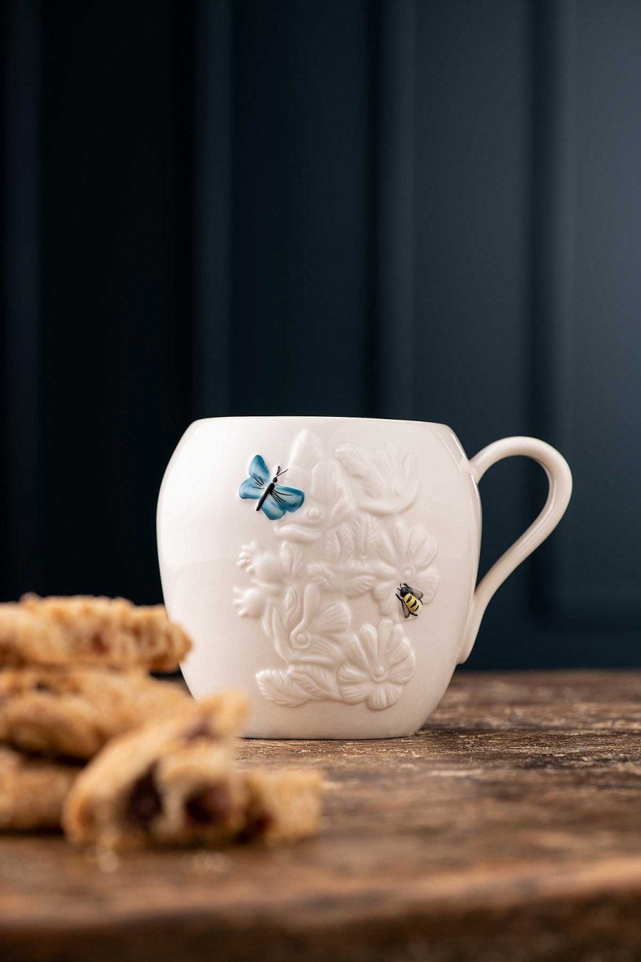 Homeware | Belleek Turquoise Ceramic Wild Rose Mug