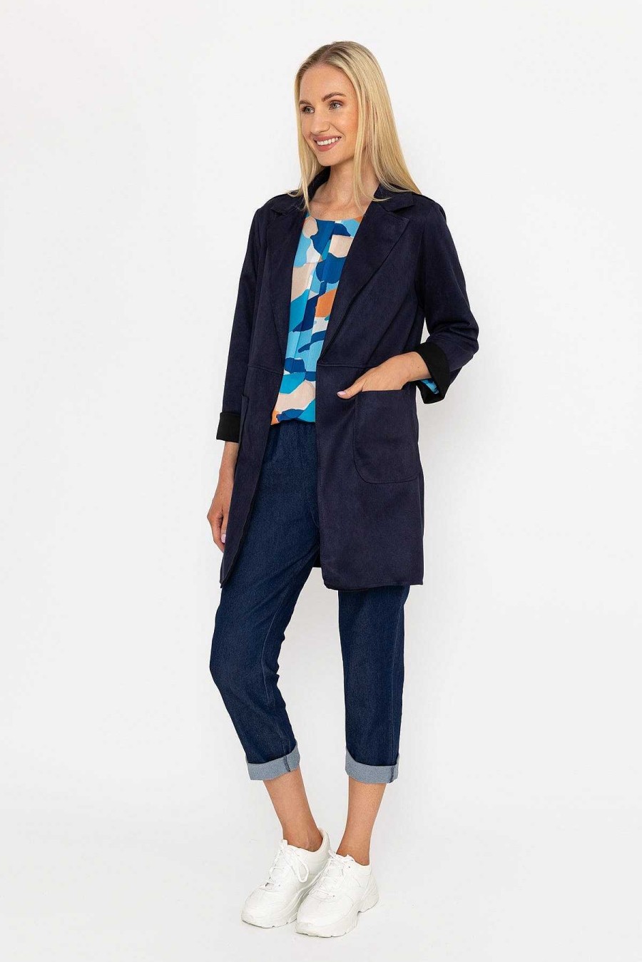 Coats & Jackets | Pala D'oro 3/4 Suede Jacket In Navy