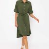 Sale Dresses | Rowen Avenue Khaki Green Belted Shirt Dress