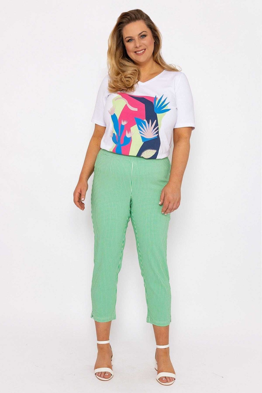 Jeans & Trousers | Ulla Popken Cropped Green Bengaline Pants