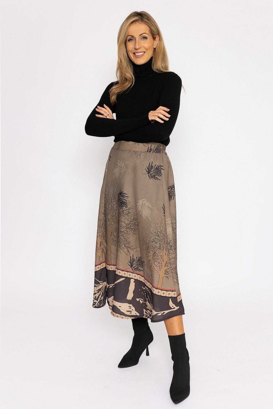 Skirts & Shorts | Pala D'oro Printed Midi Skirt In Khaki