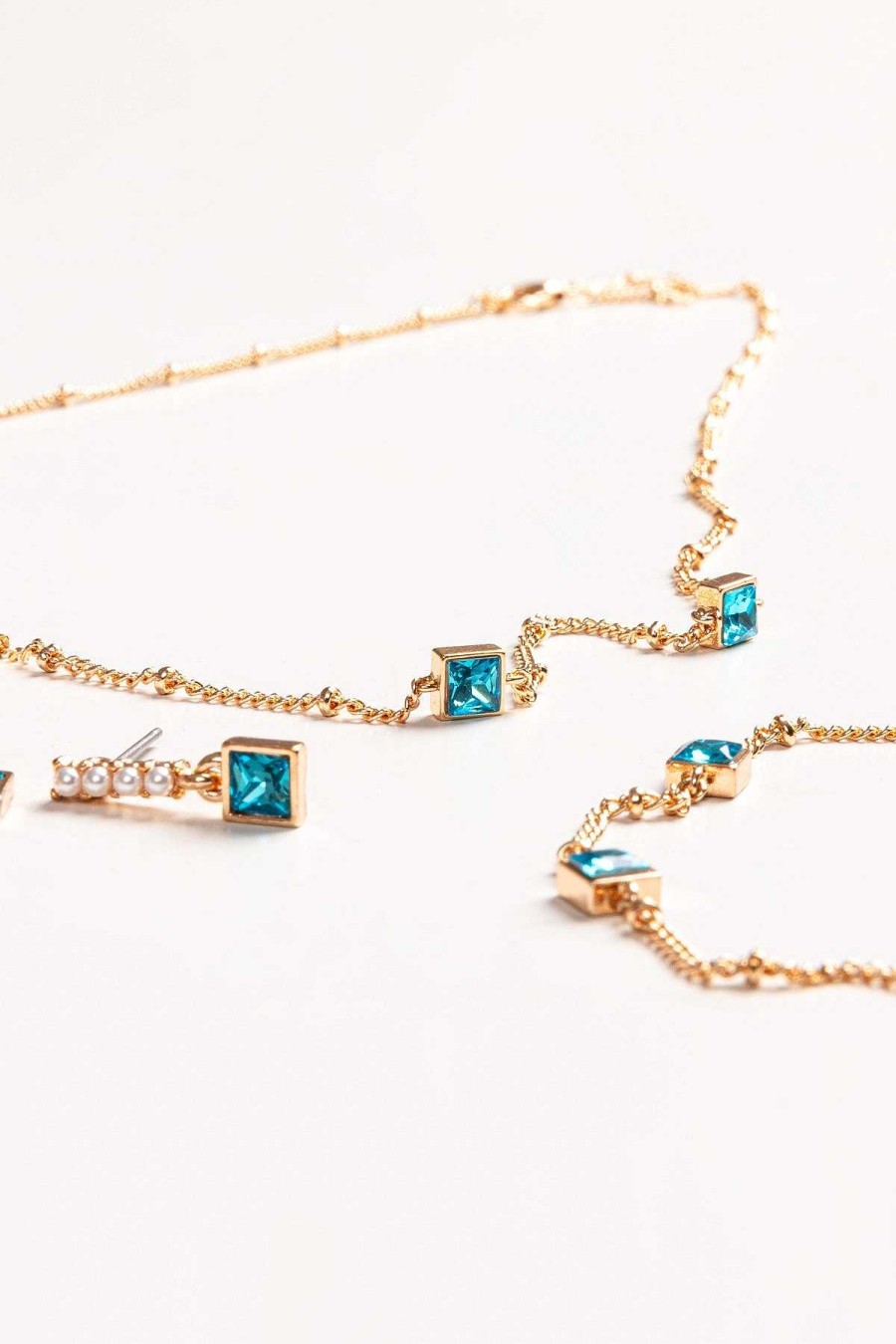 Necklaces | Joularie Chain With Aqua Square Detailing