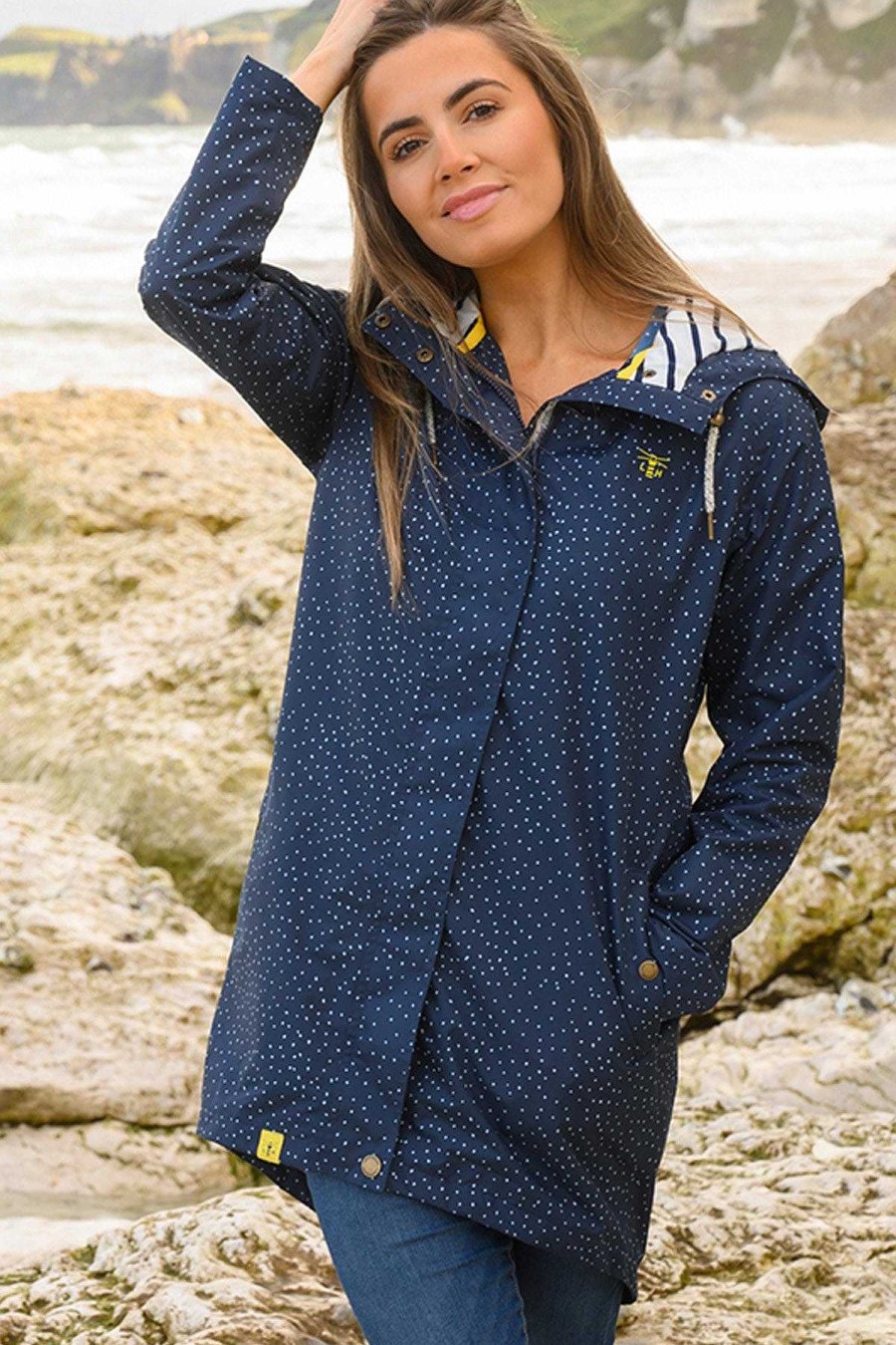 Coats & Jackets | Lighthouse Long Beachcomber Jacket In Navy Dot