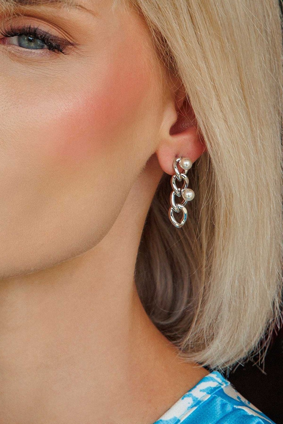 Earrings | Joularie Triple Link Earrings In Silver