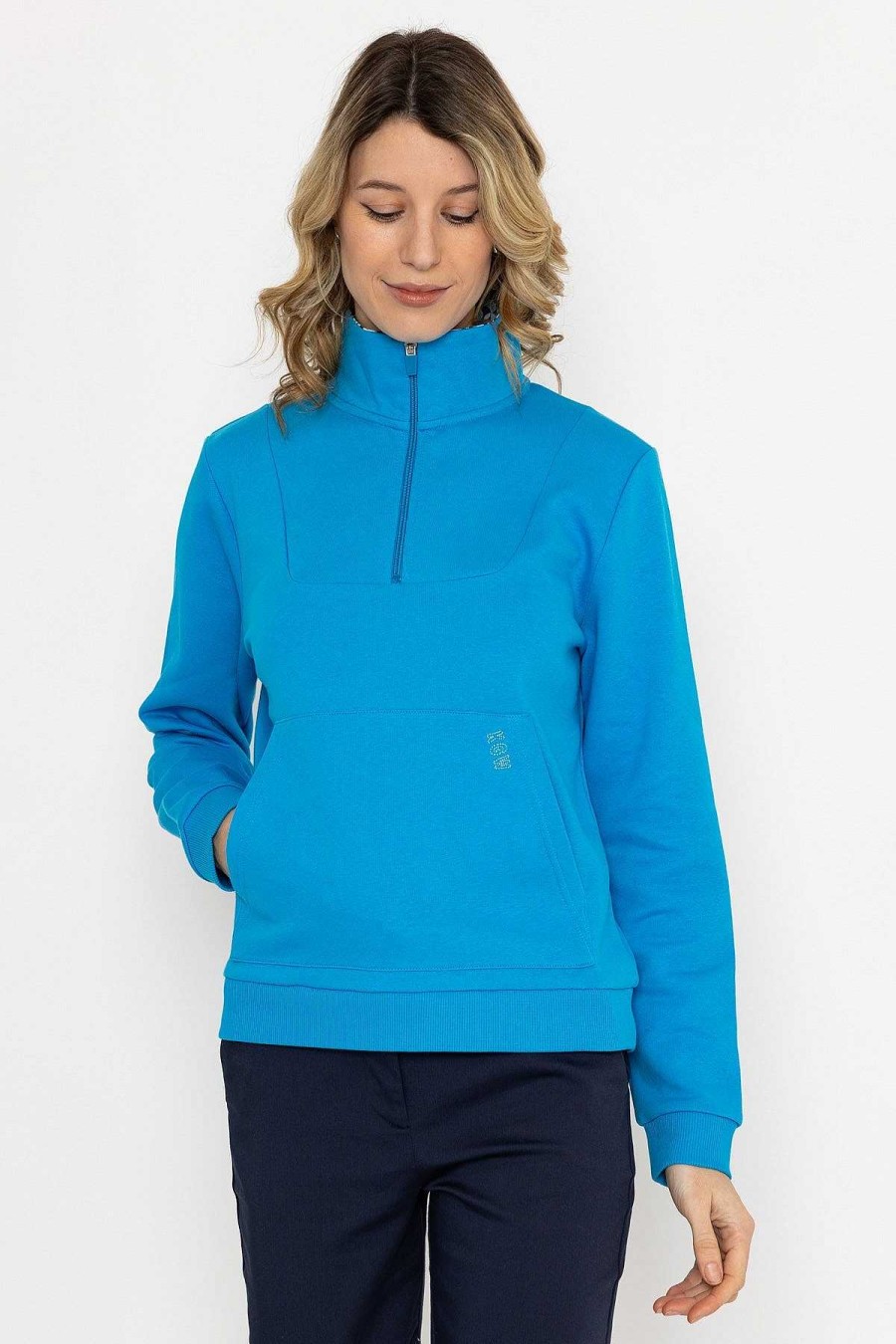 Hoodies & Sweatshirts | Kelly & Grace Weekend Blue 1/4 Zip Pocket Sweatshirt