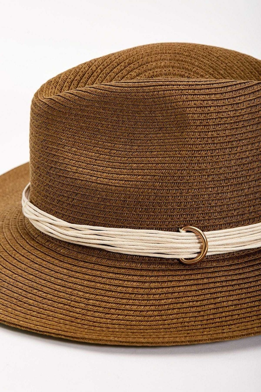 Hats | SOUL Accessories Brown Straw Hat With Gold Clasp Detail