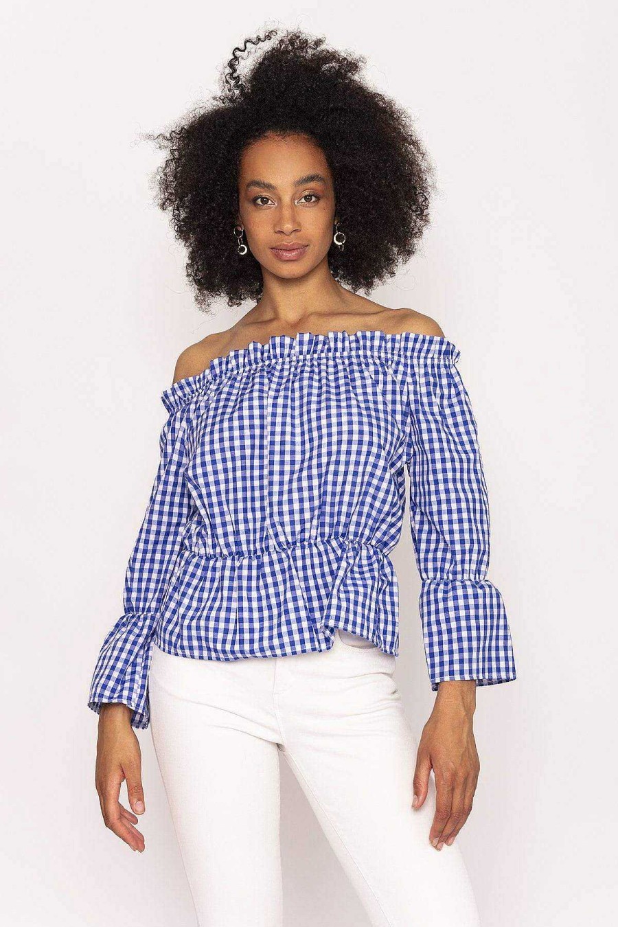 Tops & Blouses | Nova of London Gingham Bardot Top In Blue