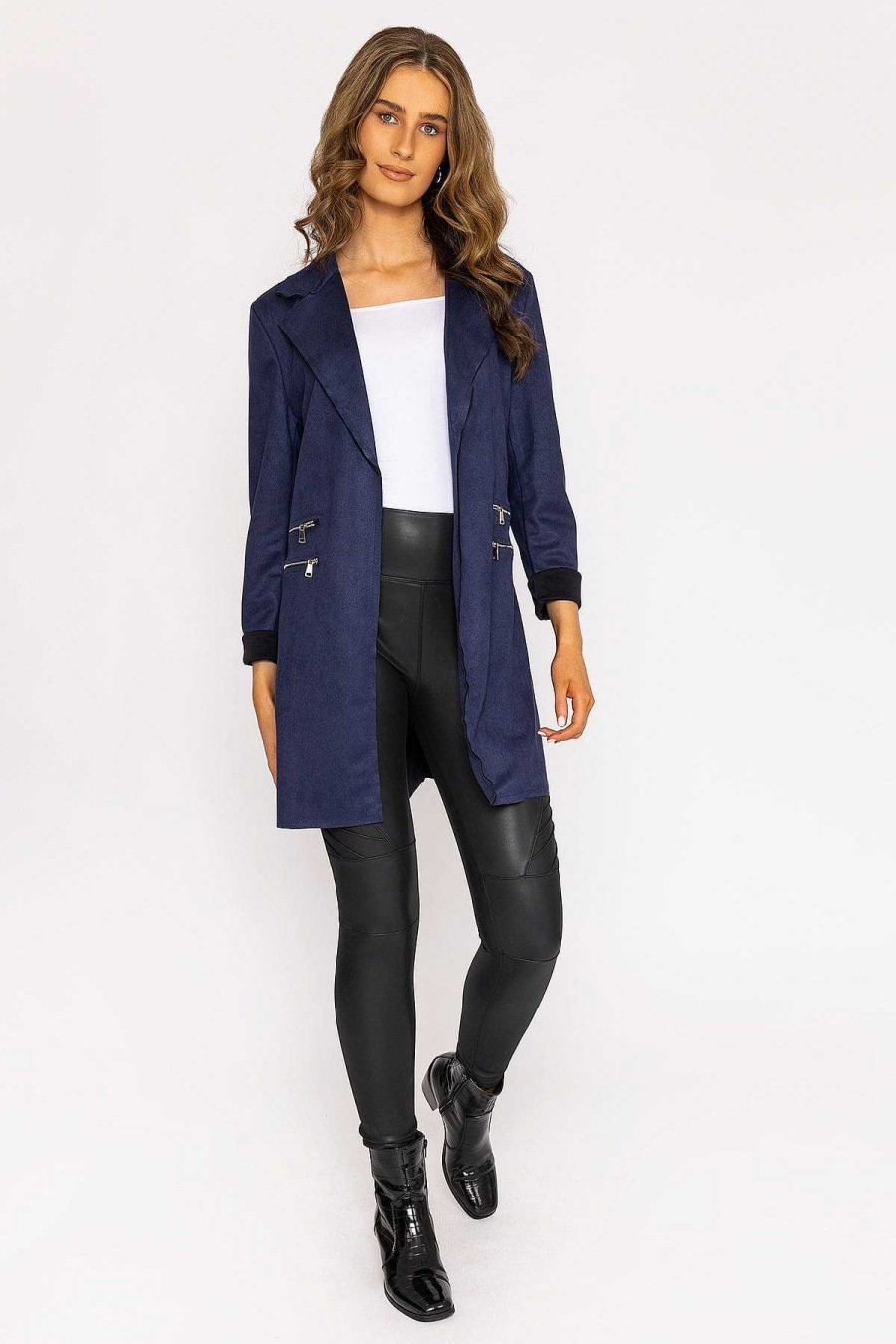 Coats & Jackets | Pala D'oro Suede Zip Detail Jacket In Navy