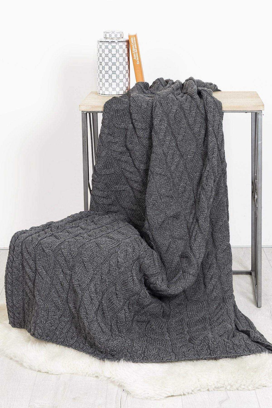 Throws | Aran Woollen Mills Super Soft Merino Throw In Charcoal