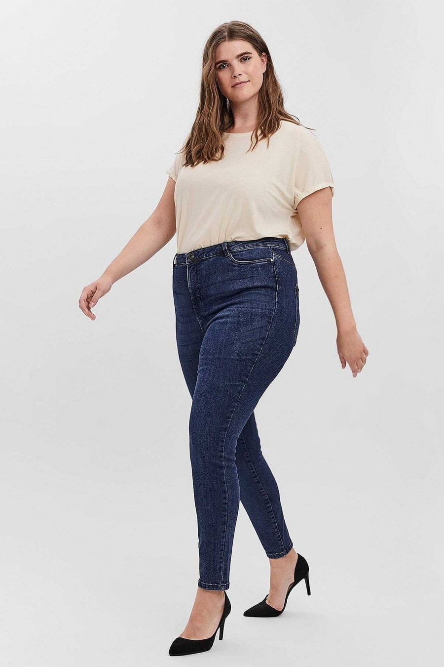 Jeans & Trousers | Vero Moda Curve Curve - High Waist Jeans In Dark Blue Denim