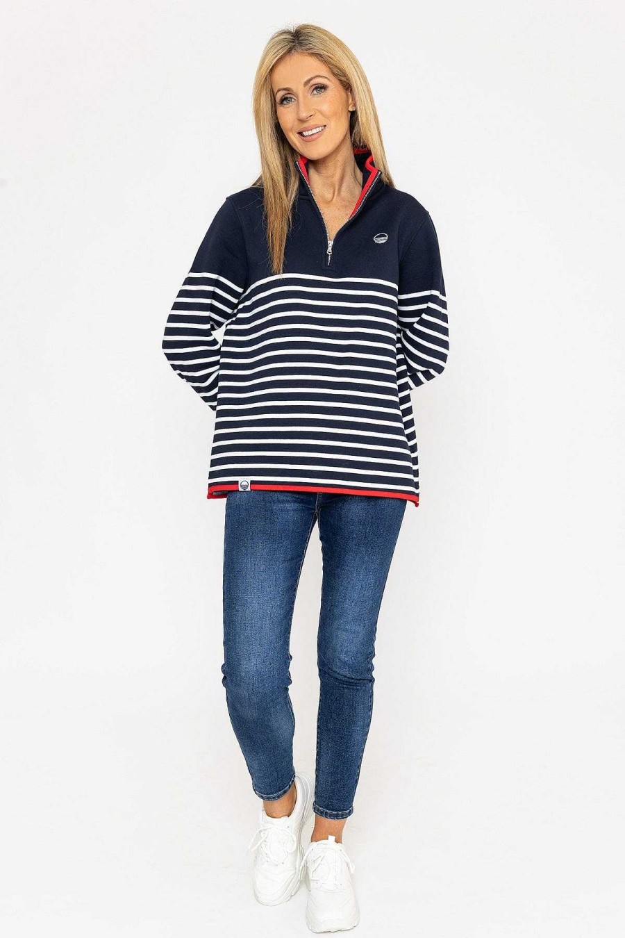 Hoodies & Sweatshirts | West Quay 1/2 Zip Stripe Sweatshirt In Navy