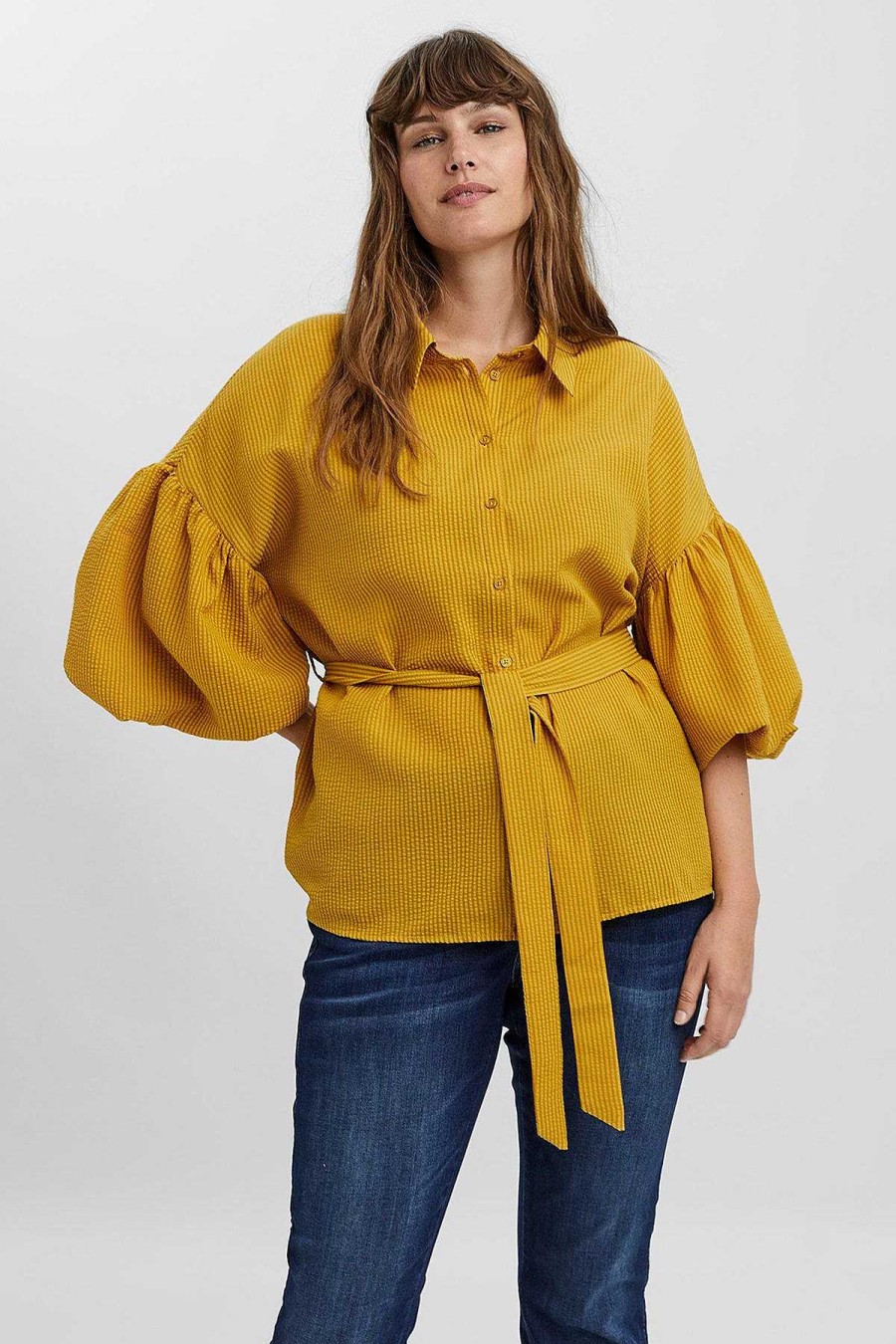 Tops & Blouses | Vero Moda Curve Curve - 3/4 Length Sleeve Blouse In Gold