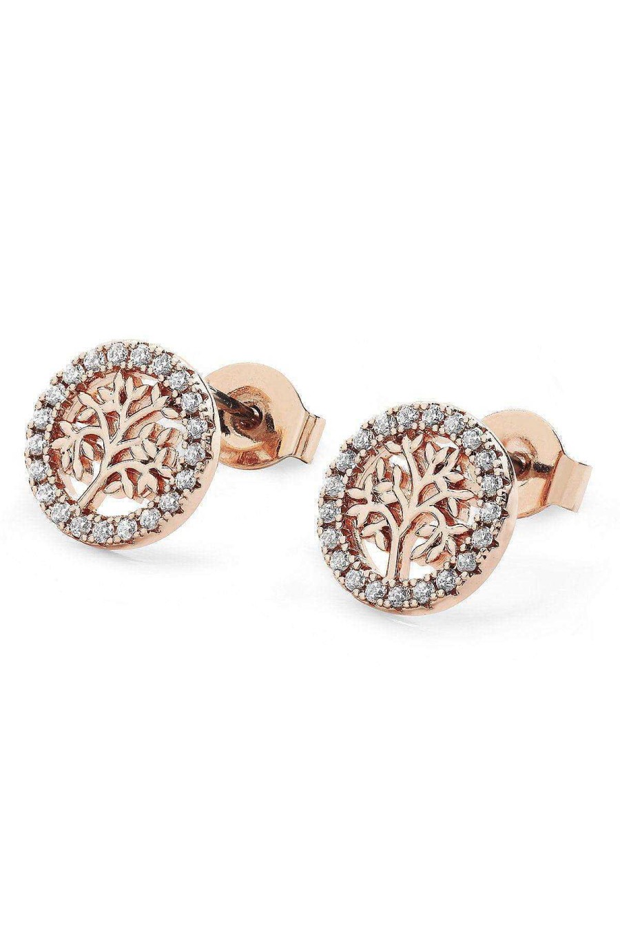 Boxed Gifts | Tipperary Crystal Jewellery Rose Gold Tree And Cz Circle Stud Earrings