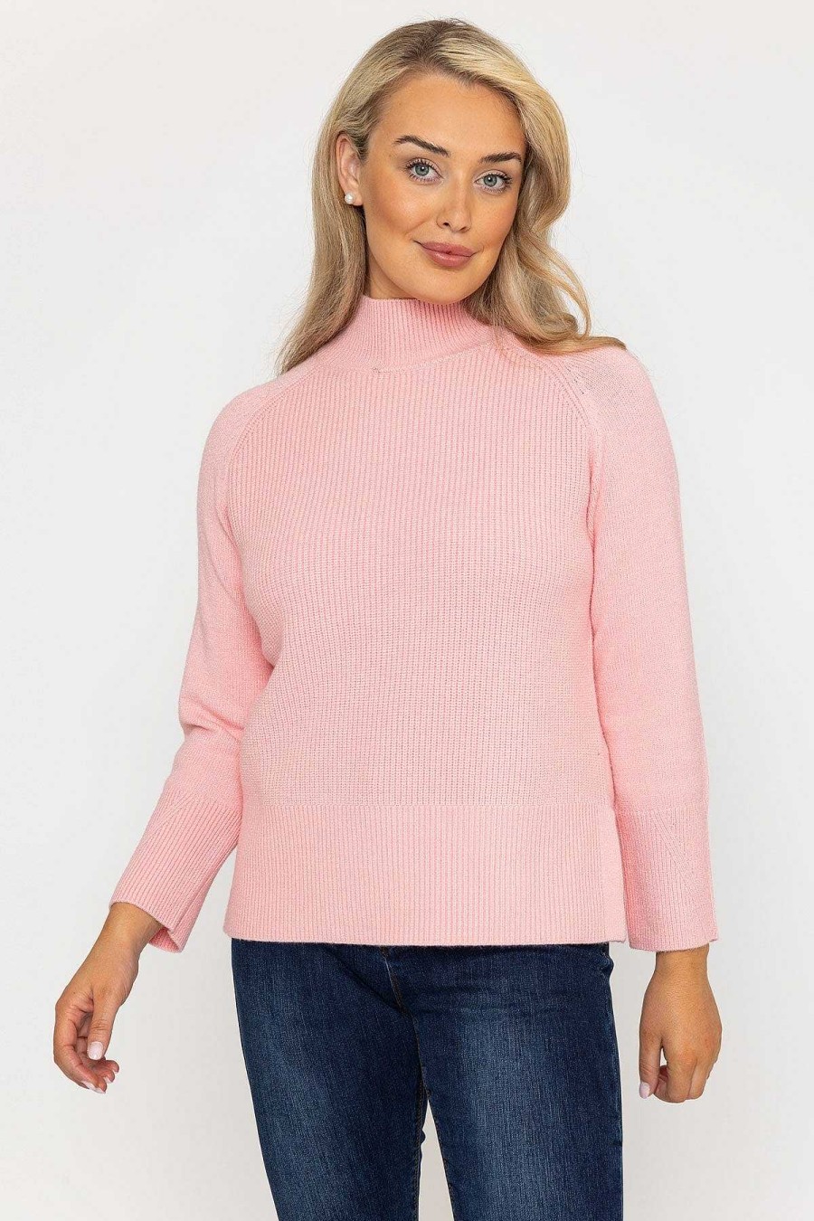 Jumpers & Cardigans | Kelly & Grace Weekend High Neck Split Hem Knit In Pink