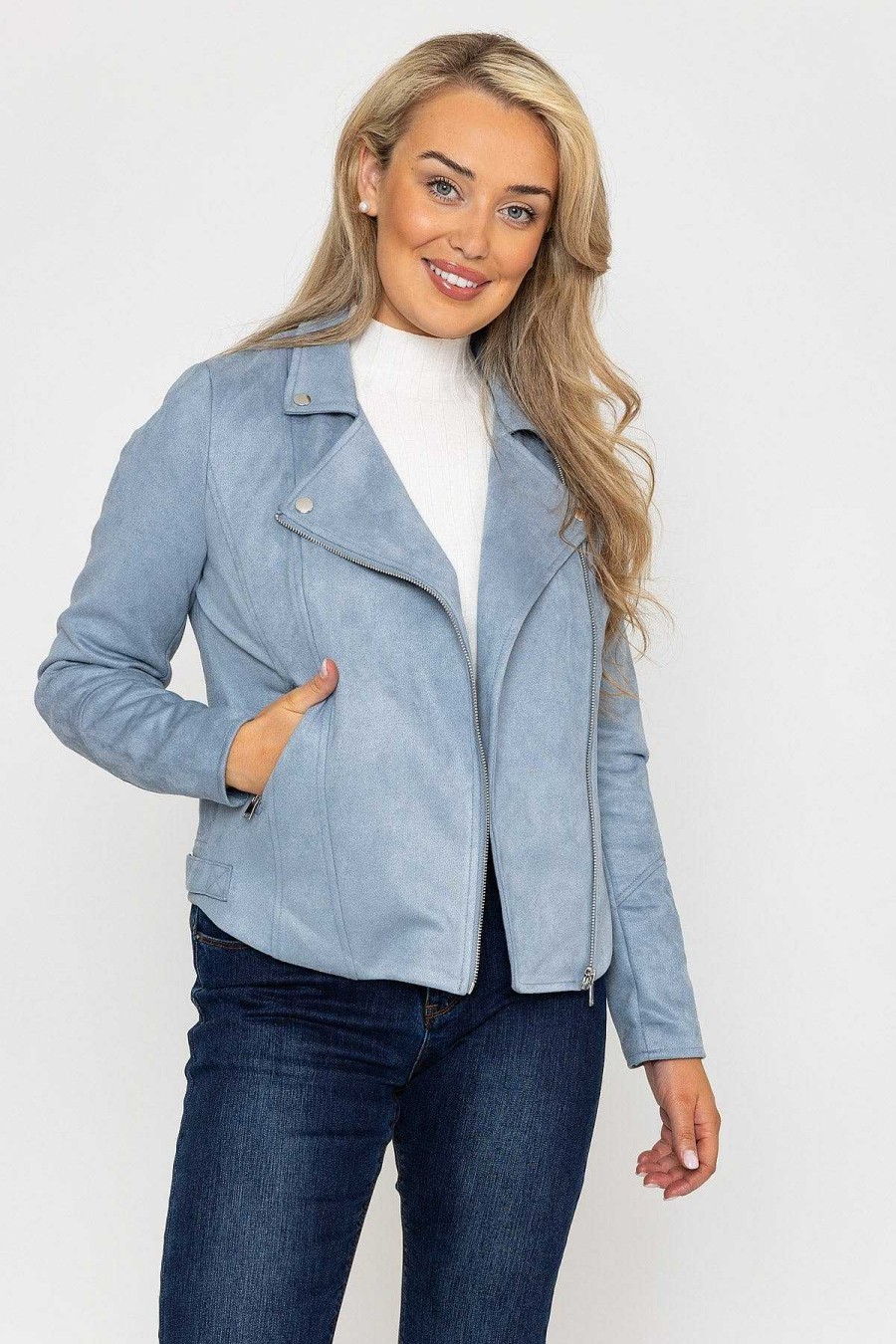 Coats & Jackets | Rowen Avenue Suede Biker Jacket In Light Blue