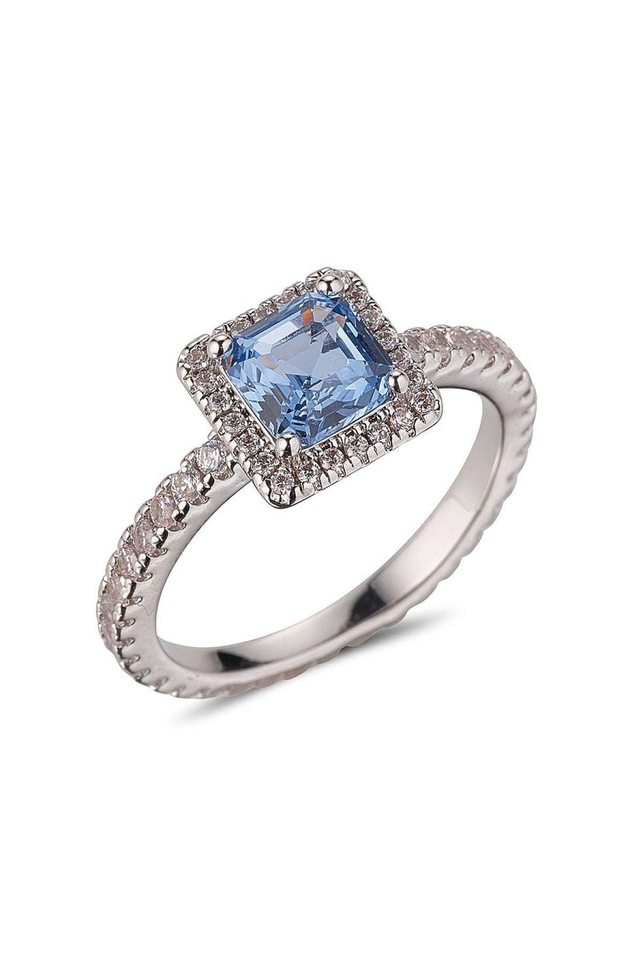 Jewellery | Knight & Day Blue Cz Rhodium Ring Size 8