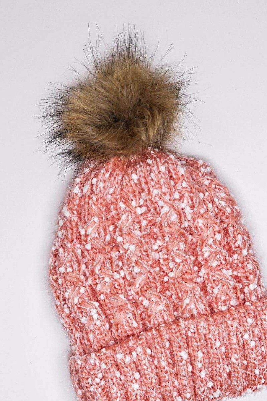 Hats | SOUL Accessories Chunky Knit Hat With Bobble In Multi Tone Pink