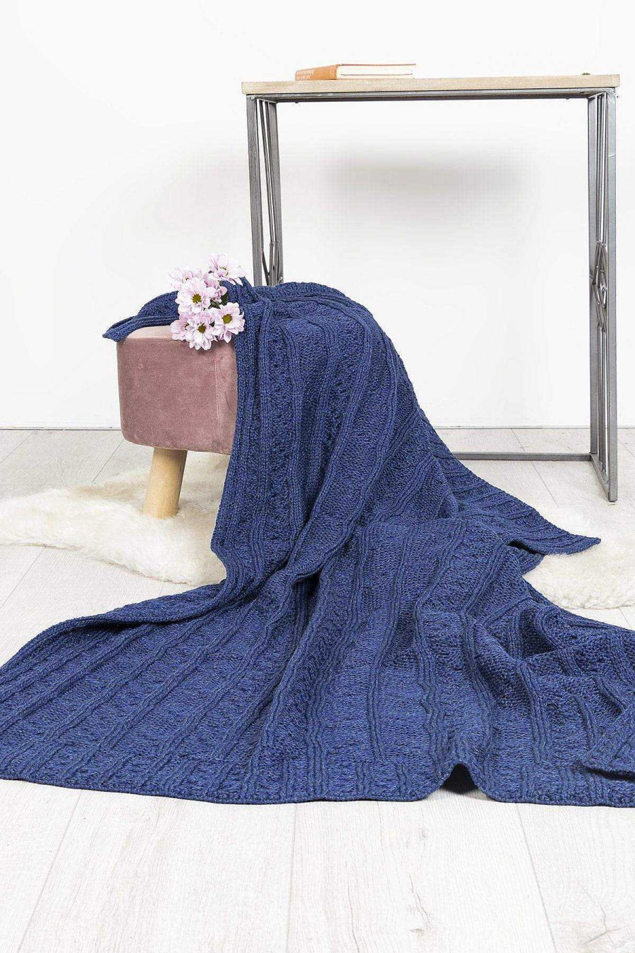 Throws | Aran Woollen Mills Super Soft Merino Throw In Blue