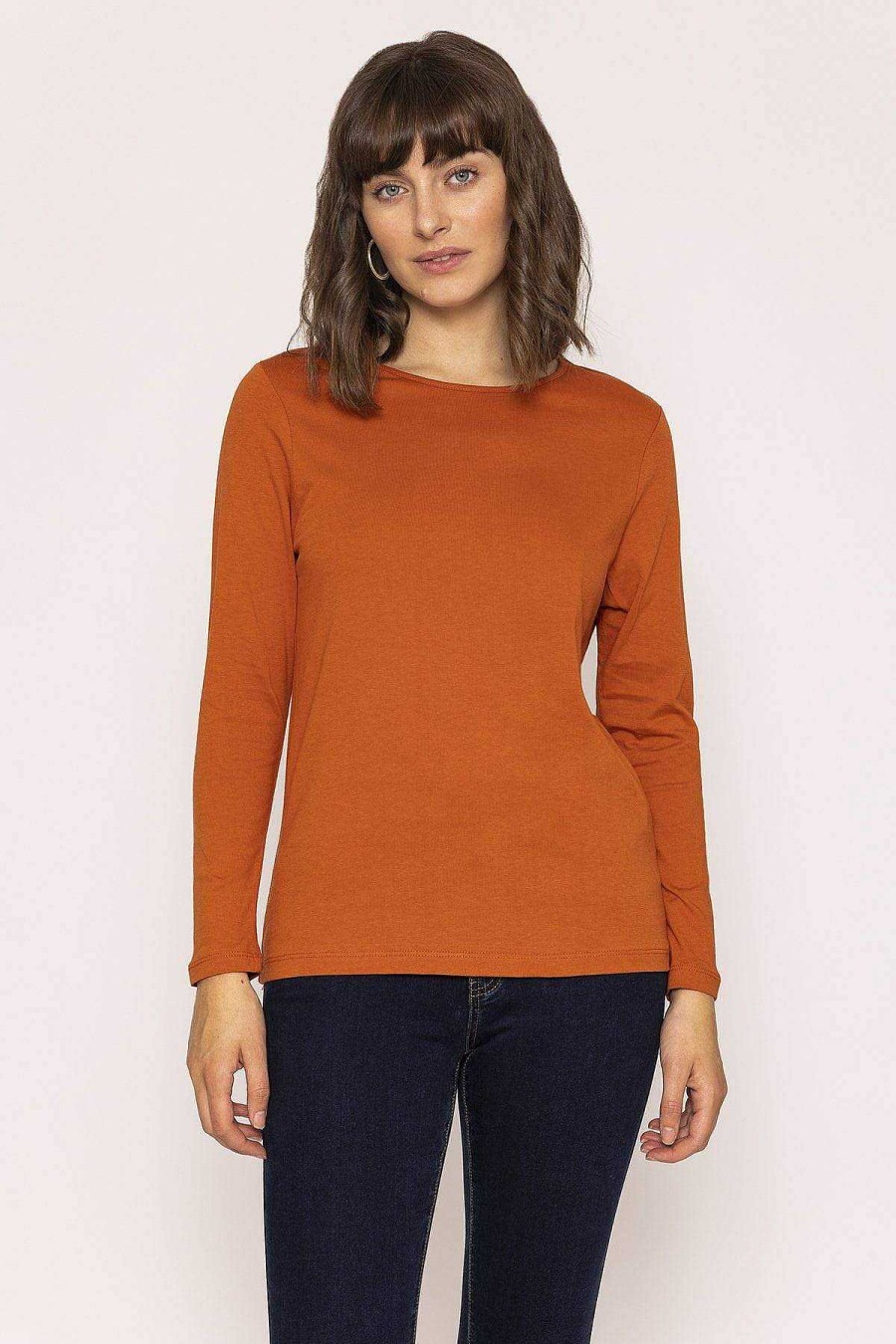 Tops & Blouses | Kelly & Grace Weekend Long Sleeve Basic Tee In Rust