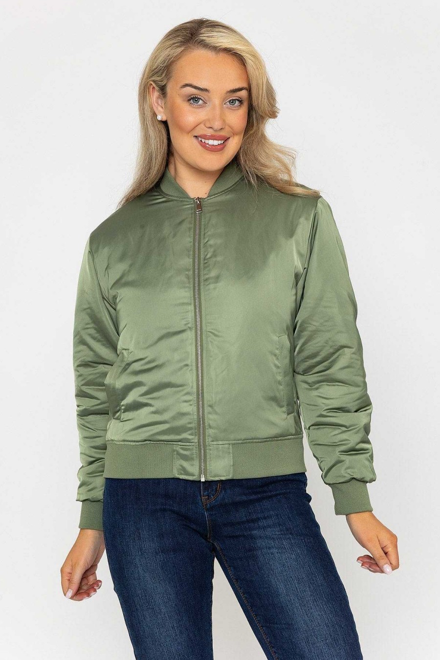 Coats & Jackets | Rowen Avenue Satin Bomber In Khaki