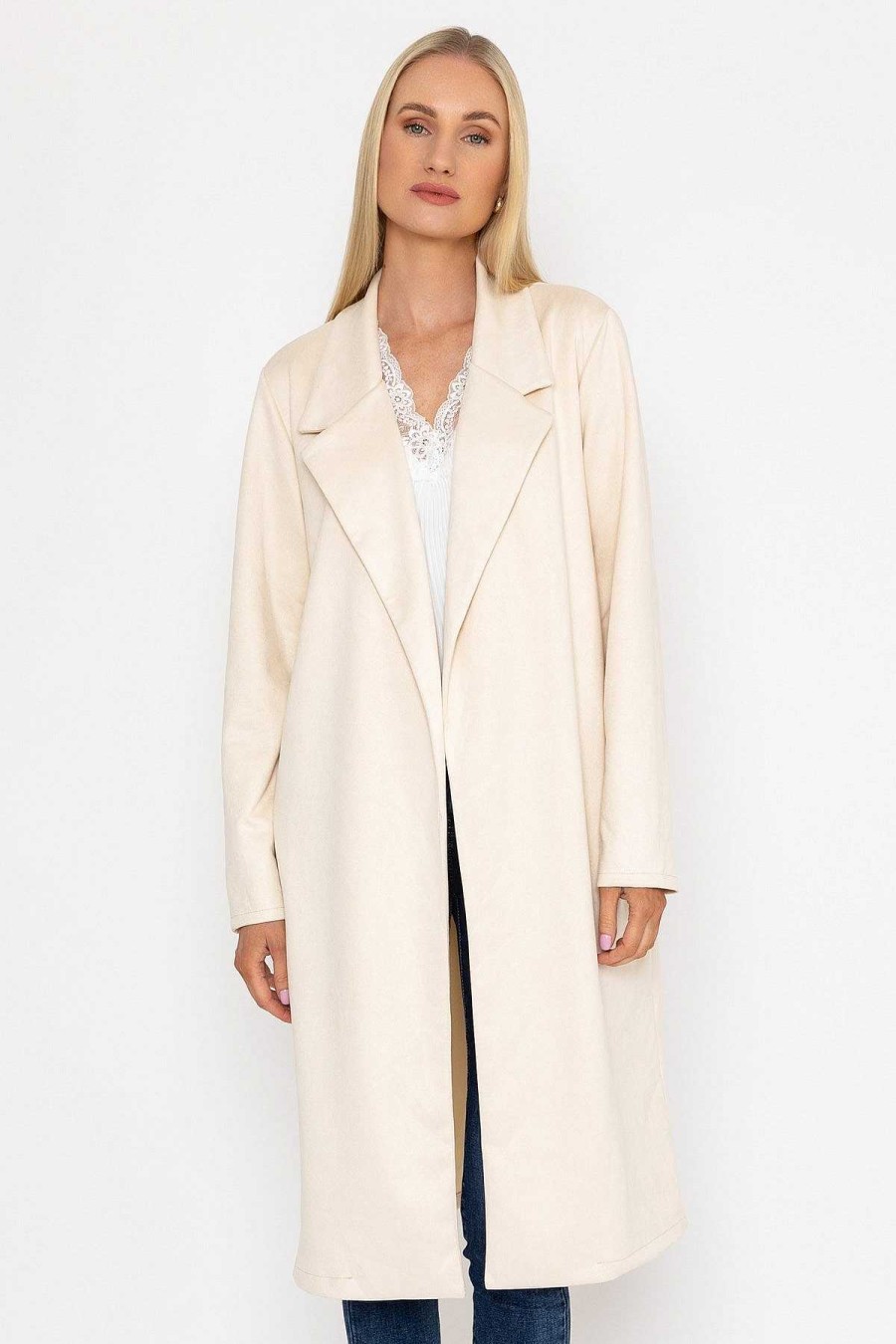 Coats & Jackets | Pala D'oro Long Suede Coat In Beige