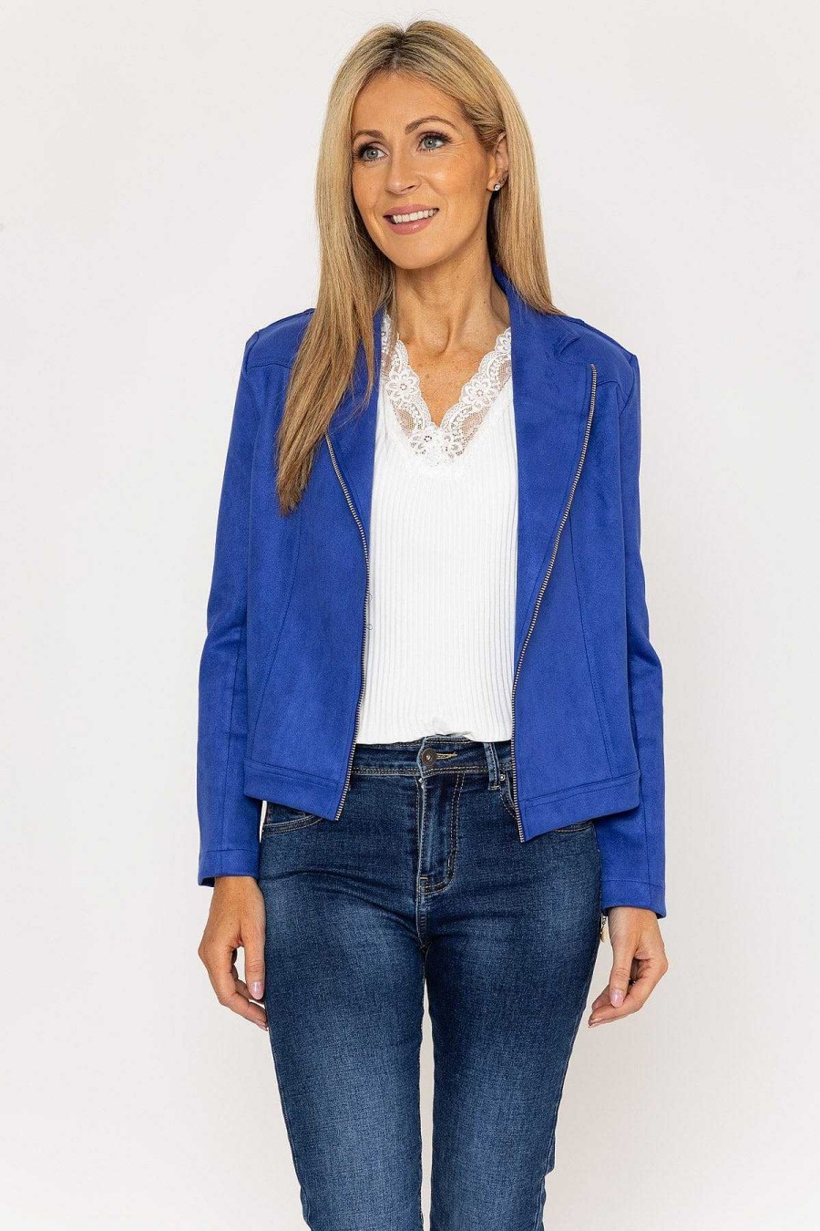 Coats & Jackets | J'aime la Vie Suedette Zip Jacket In Blue