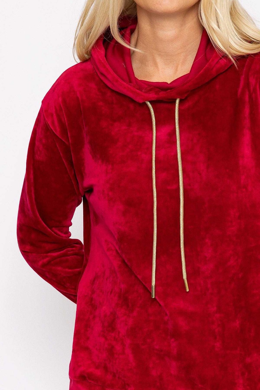 Hoodies & Sweatshirts | Kelly & Grace Weekend Velvet Hoody In Burgundy