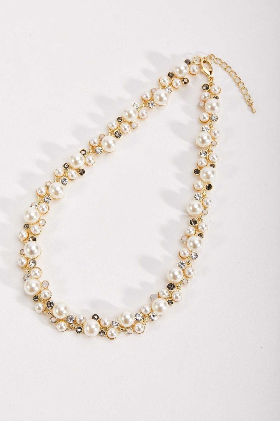 Boxed Gifts | Joularie Rhinestone Pearl Gold Necklace